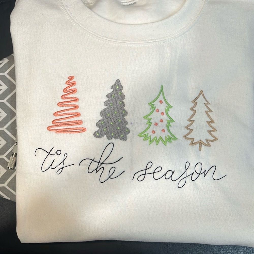Large embroidered sweatshirt.